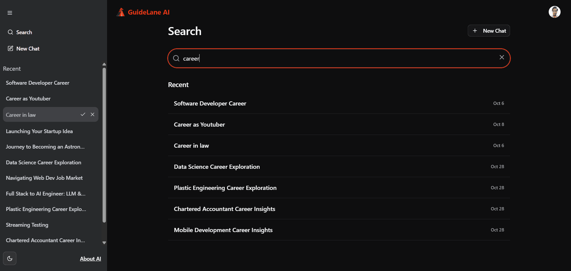GuideLane AI search chats